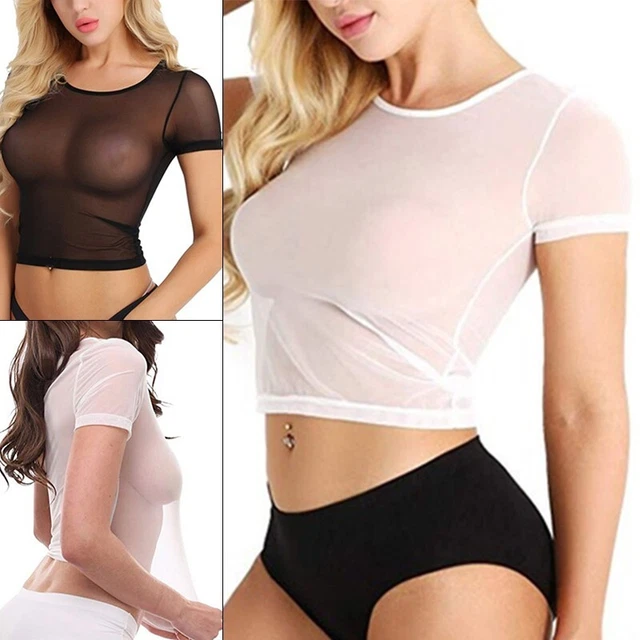 Donna Top Camicetta Clubwear Estate Top Manica Corta Moda Rete Camicetta Camicie