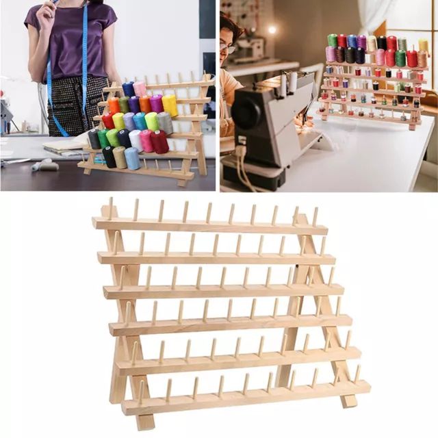 60 Spool Wood Sewing Thread Stand Organizer Holder Craft Embroidery Storage Rack