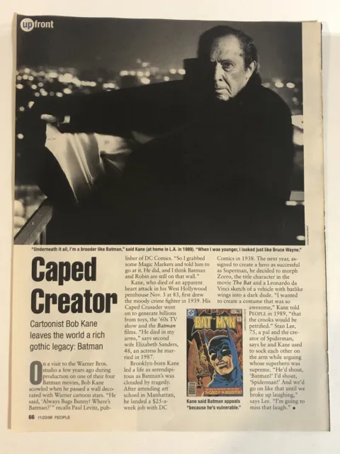 Vintage Bob Kane Batman Caped Creator Magazine Article Article 1998