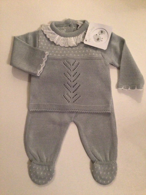 Baby Jungen Mädchen spanischer Stil Strickoberteil und Hose Set grau NB 0-9 Monate