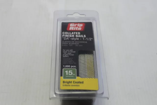 (BOX OF 1000) Grip Rite 15 GA x 1-1/2" Collated Finish Nails Angled “DA" Style
