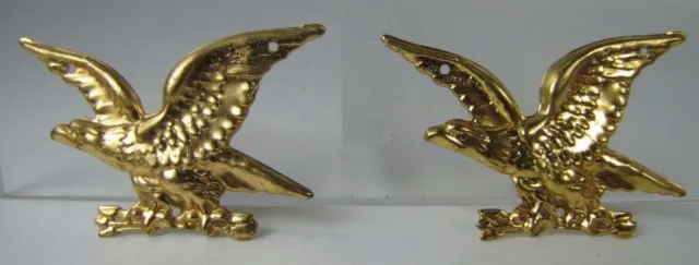 Old Brass EAGLES Decorative Ornamental Hardware Adornments Detailed Figural Pair