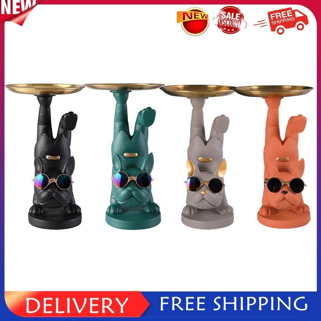 Resin French Bulldog Sculpture Dog Figurine Key Jewelry Storage Table Decor Tray