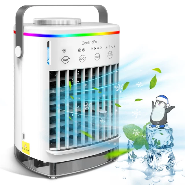 Portable Air Cooler Fan LED Mini AC Air Conditioner Personal Cooling Humidifier