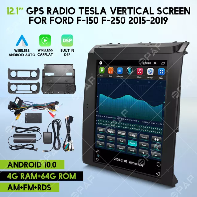 12.1" Radio Carplay Android10 Tesla Vertical Screen Fit Ford F150 F250 2015-2019
