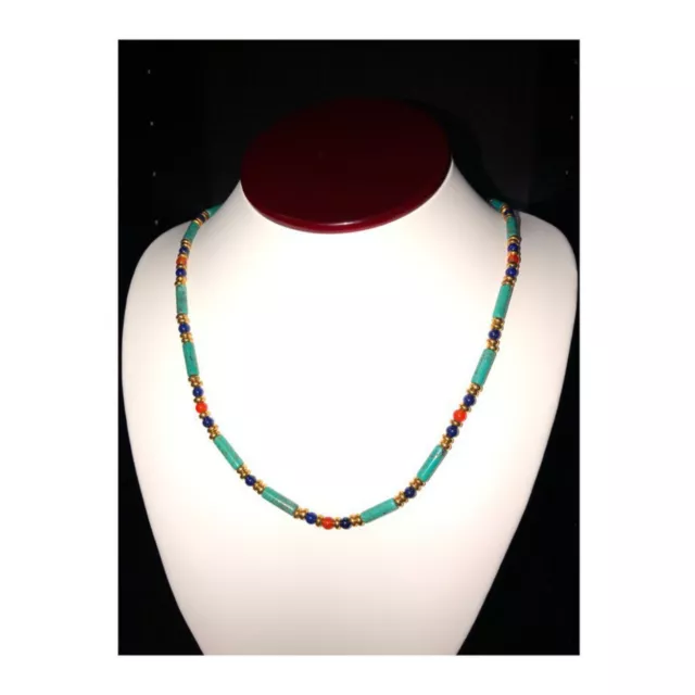 Egyptian Turquoise Tube Carnelian and Lapis Lazuli Necklace 18 inch 3