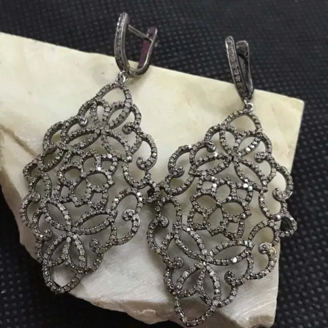 925 Sterling Silver Pave Diamond Dangle Drop Earring Handmade Fine Jewelry Gift