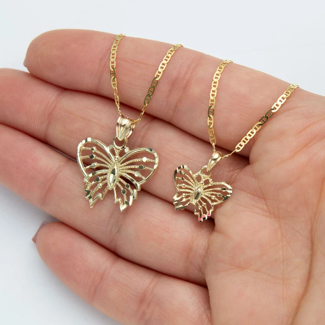 Collier Papillon En Or Jaune 18 Carats - Serti De Diamants Naturels, 2.86g