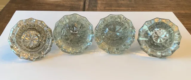 Antique  Clear Crystal Glass Door Knobs In A Bundle Of 4 Knobs est 1920s