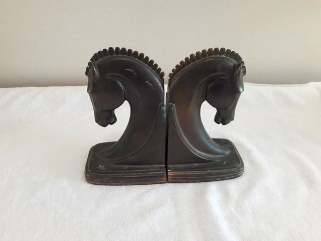 Vintage 1930's Bronze and Copper Trojan Horse Bookends by Dodge Inc.