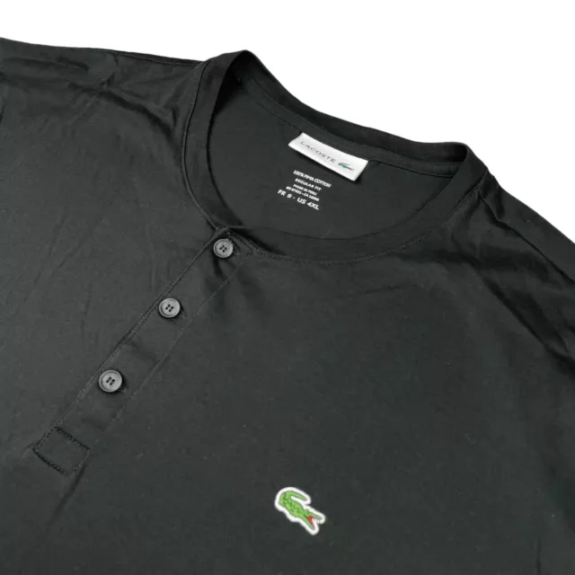 Lacoste Men's 100% Pima Cotton S/S Henley Shirt Black • 4XL US | 9 FR