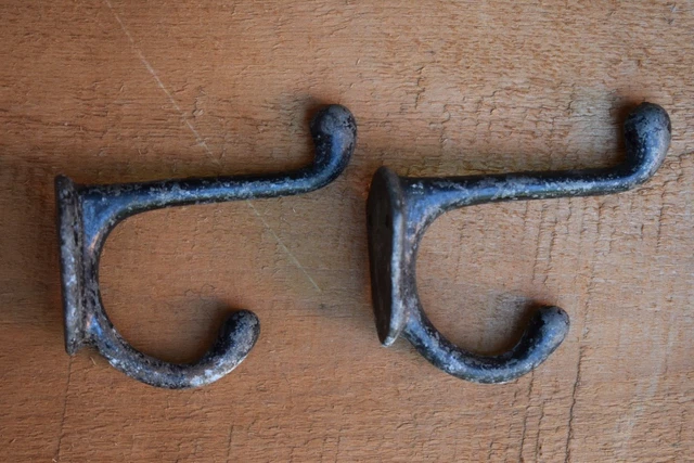 Pair of Reclaimed Coat Hooks peg rack stand vintage original antique old painted 2