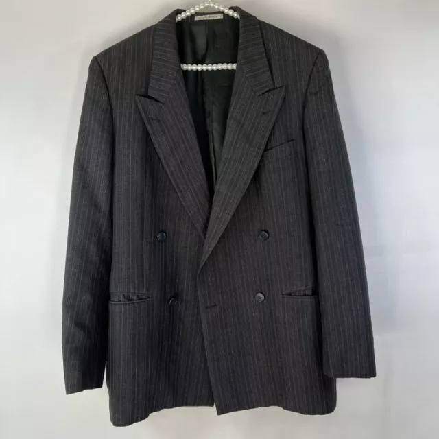 Yves Saint Laurent YSL 42L Sport Coat Blazer Gray Pinstripe Jacket VTG SEE MEAS