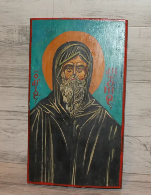 Icono Ortodoxo Vintage Pintado a Mano San Antonio
