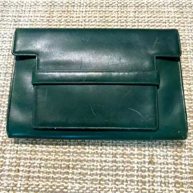 Vintage Leather Clutch Dark Green, Inside Pockets,  Era 1920-1930’s 1 owner