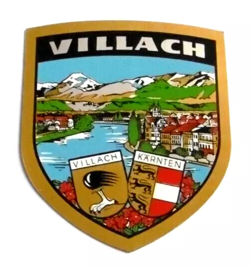 Souvenir-Aufkleber Villach Drau Dobratsch Kärnten Österreich 80er Oldtimer