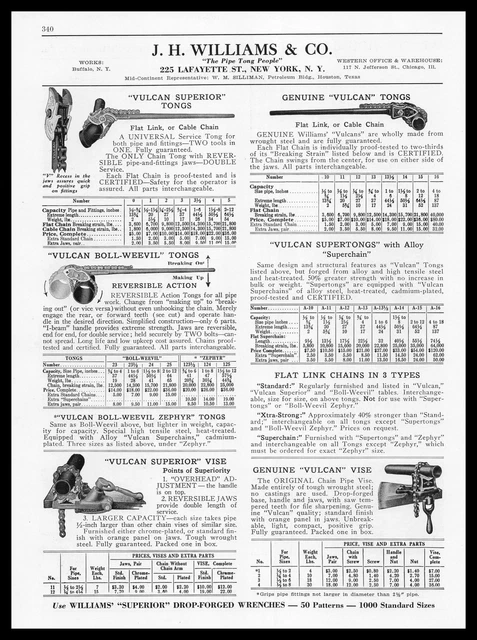1939 J. H. Williams & Co. "The Pipe Tong People" New York NY Vintage Print Ad