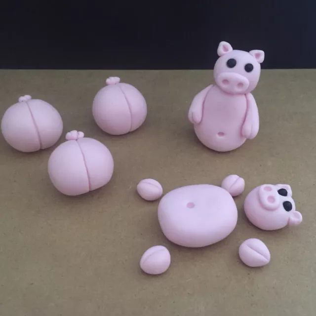 3d PINK Edible Pigs in mud Pigs Set piggies farm Cake Cupcake Toppers Fondant