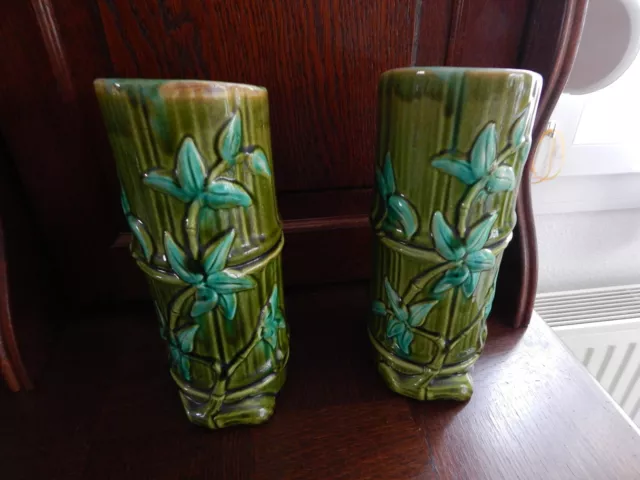 2 Vases en faience barbotine ancien ( bambou )