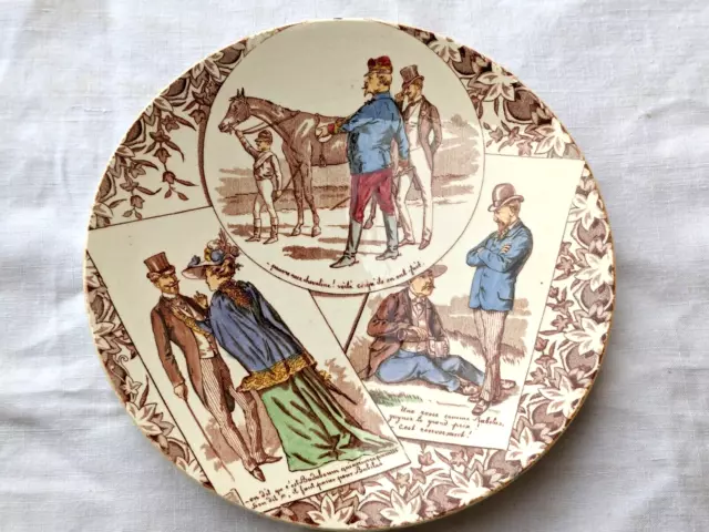 Ancienne assiette parlante Sarreguemines et Digoin "les Courses"