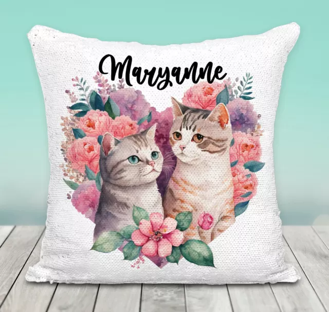 Cats Cushion Cover Sequin Throw Pillow Flip Sequins Personalised 2