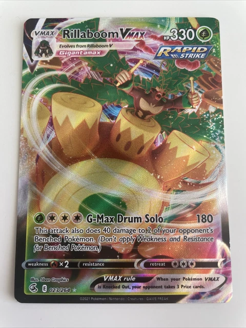Pokemon Cards Rilaaboom RILLABOOM VMAX - 023/264 Fusion Strike (Pokemon) Full Art Ultra Rare £3 ...