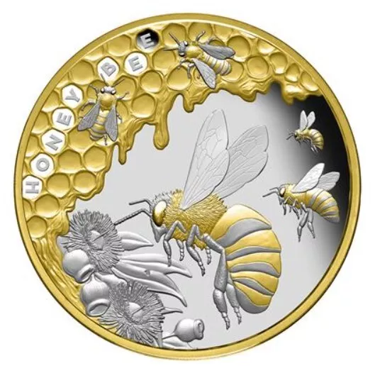 Niue 2022, 1 $ "Honey Bee" (Honigbiene) - 1 Oz Silber, PP teilvergoldet