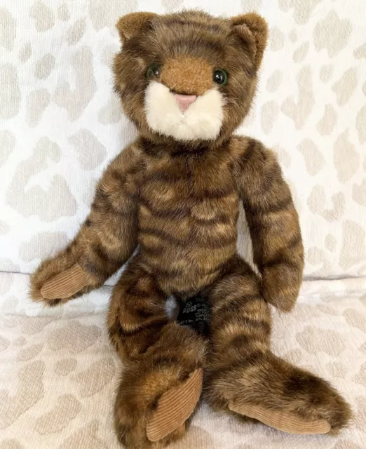 Russ Berrie Cat Plush Tabatha Tabby Kitty Green Eyes Brown Corduroy Paws 12”