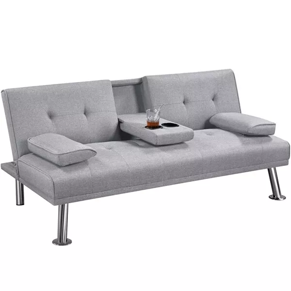 Convertible Modern Sofa Bed 3 Seater Cup Holder Click Clack Recliner Settee