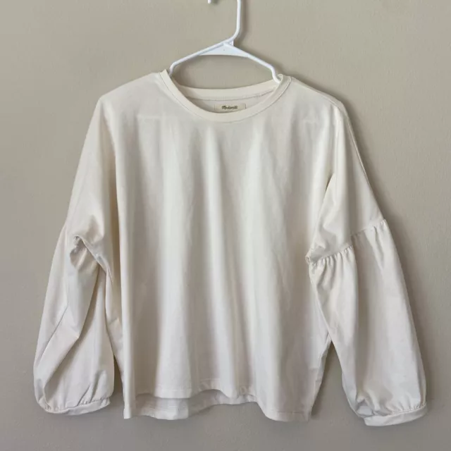 Madewell Ivory Cream Crepe Drop-Shoulder Bubble-Sleeve Tee Shirt Womens Small