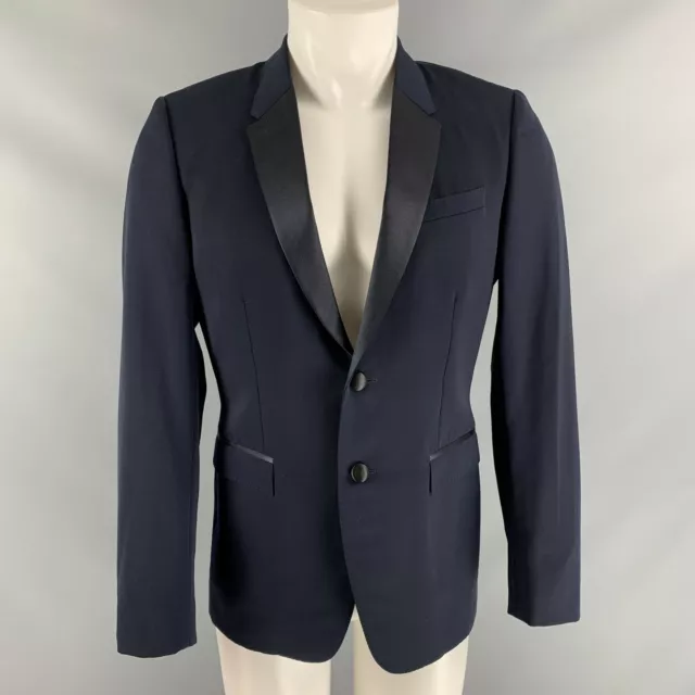 BURBERRY PRORSUM US 40 / IT 50  Navy Blue Virgin Wool Tuxedo Sport Coat Blazer