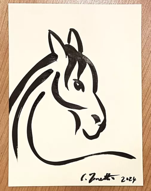 CHRIS ZANETTI Original Ink Sketch Drawing HORSE Equestrian Art 8"x6" Signed COA