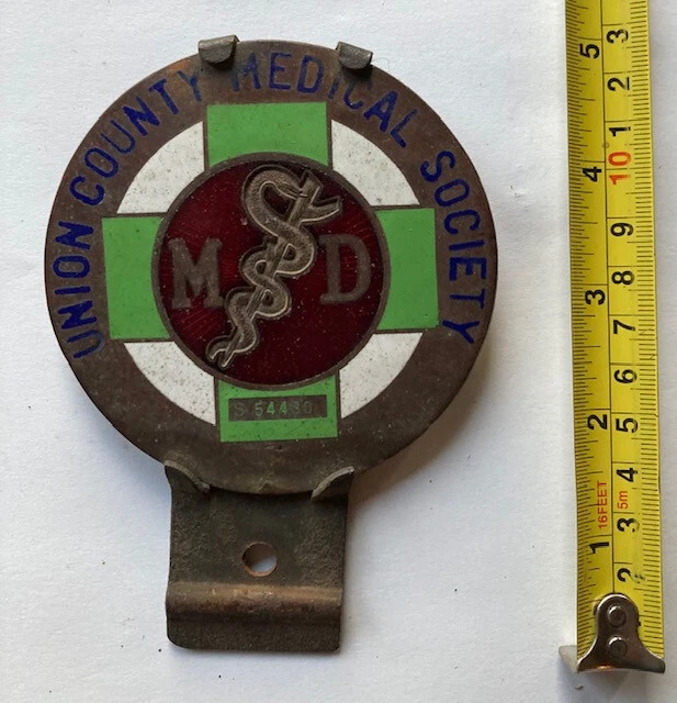 Vintage License plate attachment UNION County Medical Society NUMBERED Cloisonne