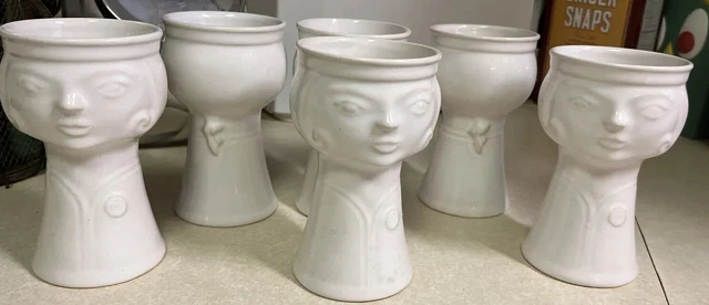 Vtg Set 6 MCM Veb Haldensleben German Pottery Face Vase Cups Mid Century Modern