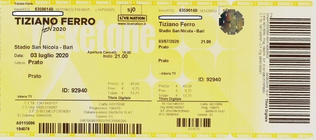 biglietto concerto tiziano ferro Bari 01/07/2023