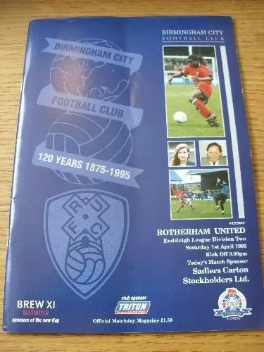 01/04/1995 Birmingham City v Rotherham United  (Folded). No obvious faults, unle