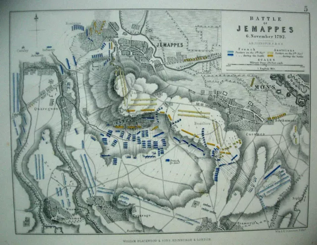 The Battle Of Jemappes 1792 - Antique Battle Map 1875