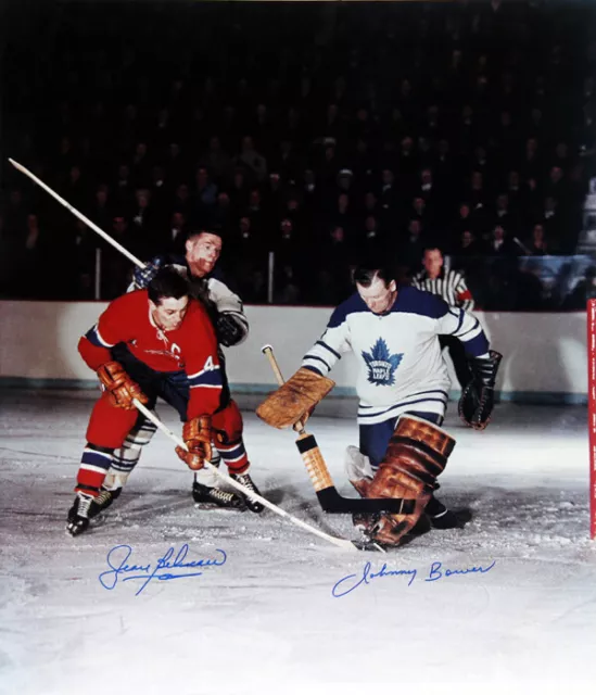 Jean Beliveau & Johnny Bower Signed Photo - TO Maple Leafs - MTL Canadiens