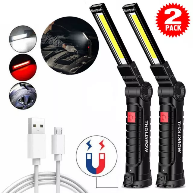 2PC Magnétique COB LED Lampe de travail Rechargeable Lampe de poche Lampe Torche