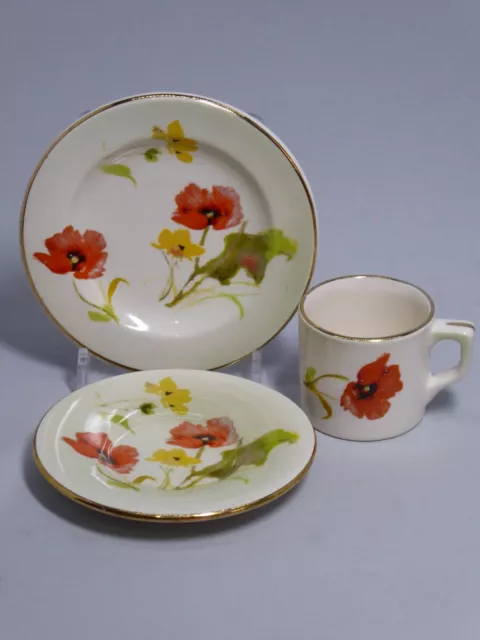 Royal Worcester Palissy Petite Collection Triotasse Untertasse & Teller Mohn - Set D