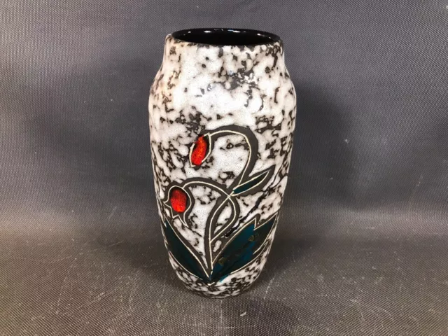 Ancien vase en céramique West Germany déco de fleur en relief vintage rétro