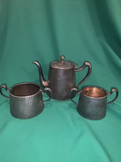 Apollo Silver Co Company 2065 Hammered Tea Set Pot Sugar Dish Vintage Lot