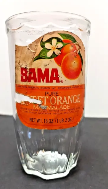 Vintage 1970s Bama Jelly Jar Glass w/label Sweet Orange Marmalade