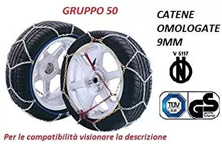 Set Paire Chaînes à Neige Homologué V5117 9 MM Groupe 50 Pneus : 195/40 R16