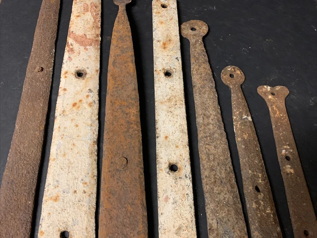 Antique Hand Forged Iron Barn Door Strap Hinges Lot of 7 from 24 1/4" to 11 3/4" 5