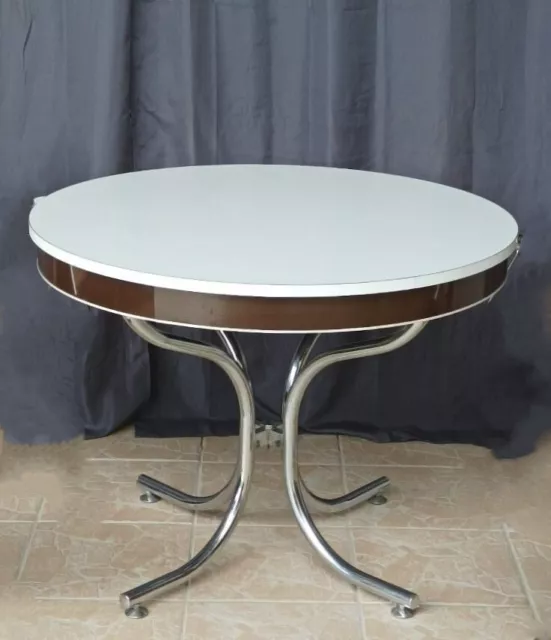 Tavola Rotondo Vintage Formica E Metallo Cromato