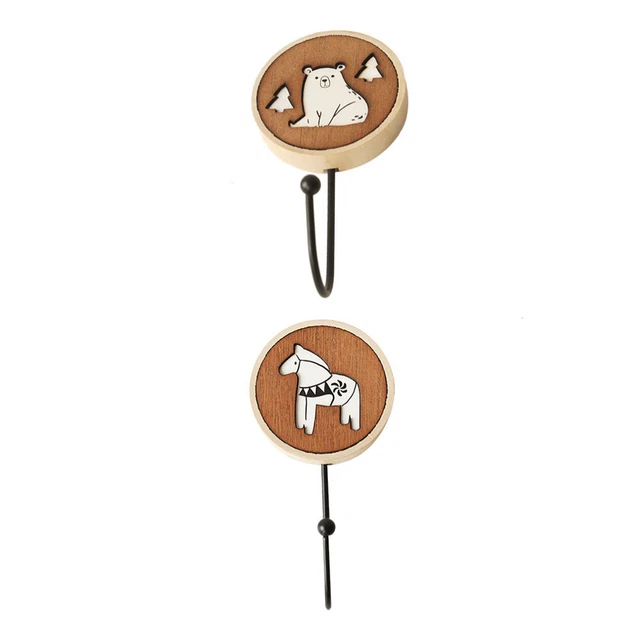 2 PCS Wall Hanging Wooden Hook Animal Key Scarf Hanger Towel