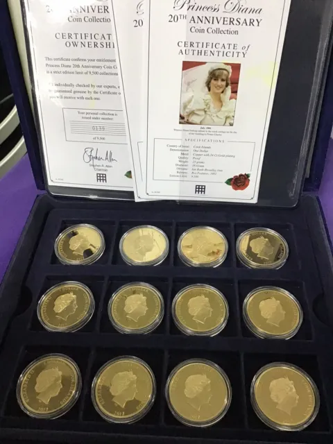 Queen Elizabeth II Cook Islands 12 X  $1 Gold Plated Lady Diana Coin Set #T4822