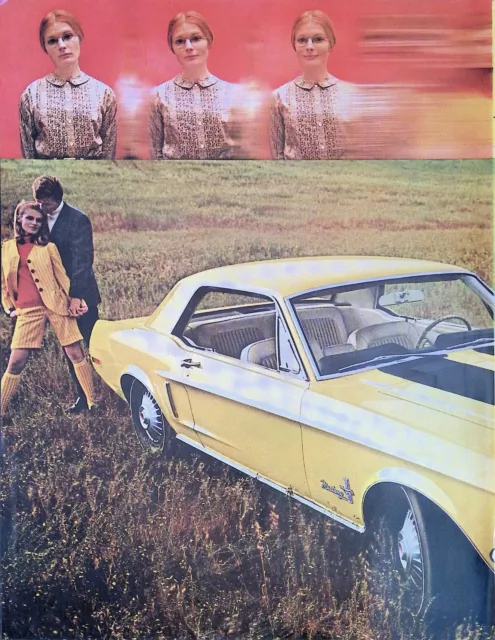 Print Ad 1968 Ford Yellow Ford Mustang 2 Door Hardtop Fastback Convertible Style