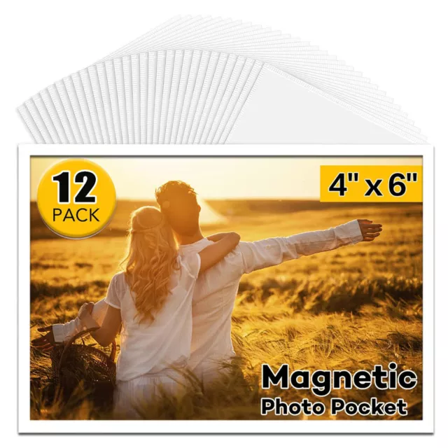 12X Magnetic Photo Frames Fridge 4x6 inches Magnet Pictures Clear Pocket Sleeves 2
